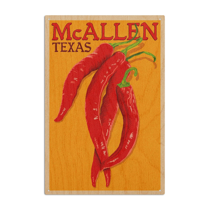 Texas, Red Chiles, Letterpress, Lantern Press Artwork, Wood Signs and Postcards Wood Lantern Press 10 x 15 Wood Sign 