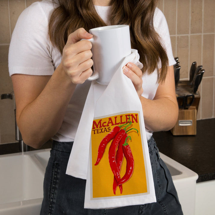 Texas, Red Chiles, Letterpress, Organic Cotton Kitchen Tea Towels Kitchen Lantern Press 