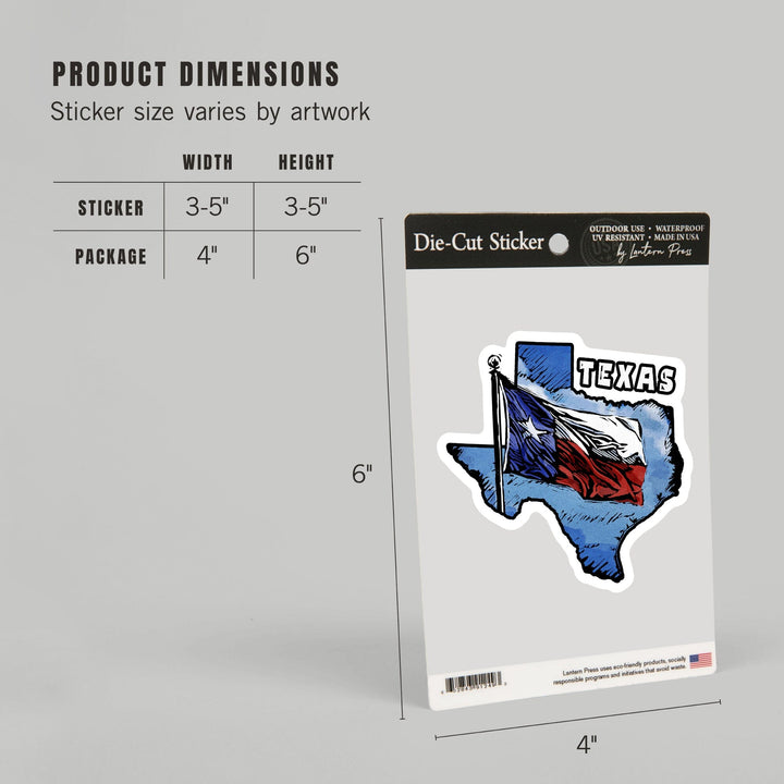 Texas, Scratchboard Flag, Contour, Vinyl Sticker Sticker Lantern Press 