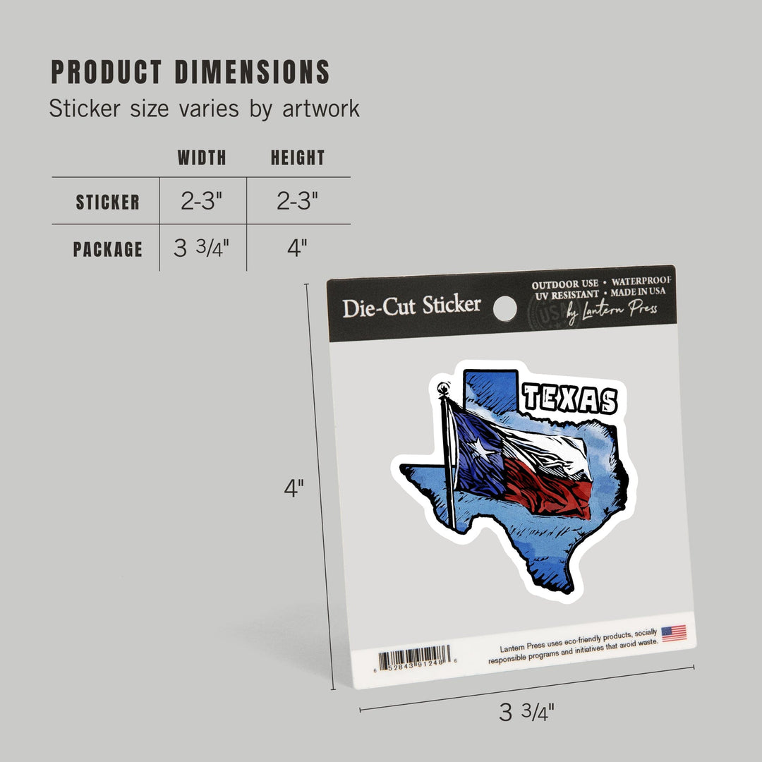 Texas, Scratchboard Flag, Contour, Vinyl Sticker Sticker Lantern Press 