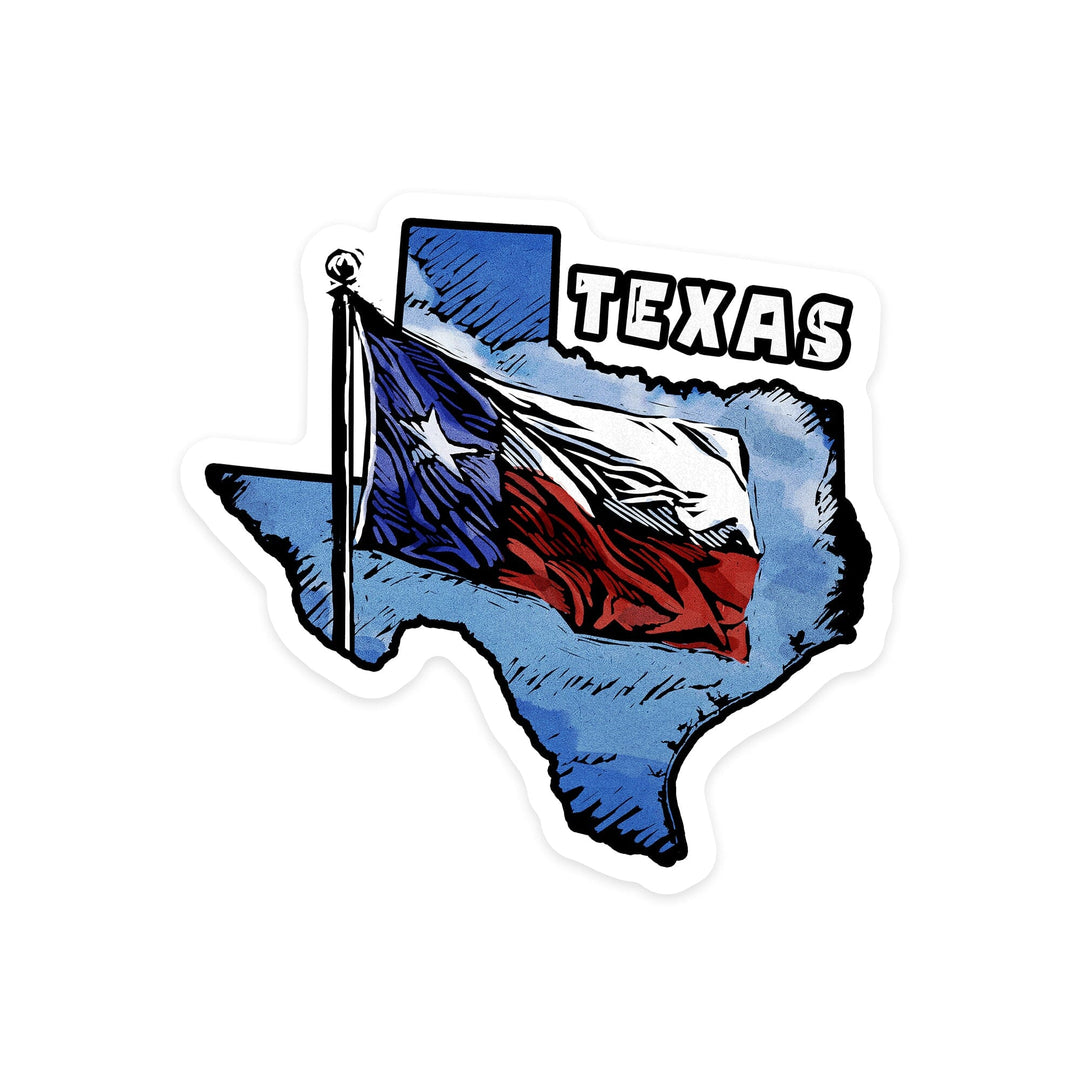 Texas, Scratchboard Flag, Contour, Vinyl Sticker Sticker Lantern Press 