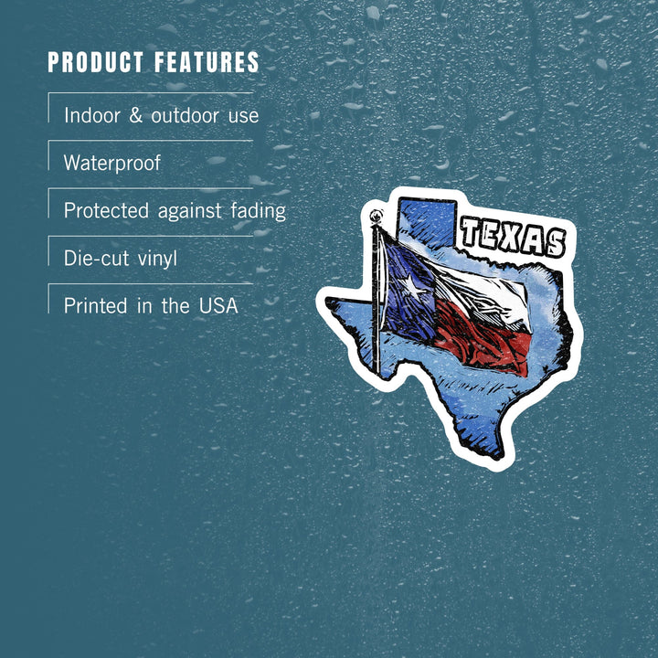 Texas, Scratchboard Flag, Contour, Vinyl Sticker Sticker Lantern Press 