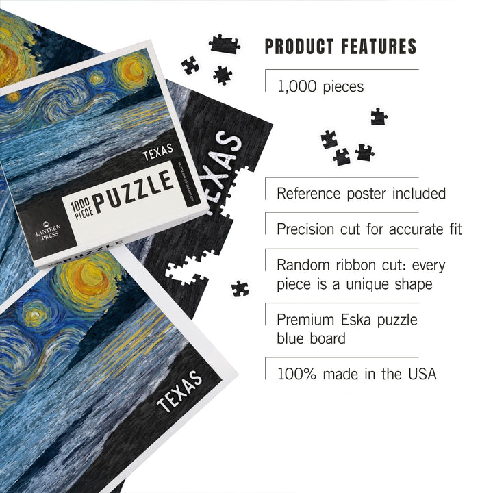 Texas, Starry Night, Coastline, Jigsaw Puzzle Puzzle Lantern Press 