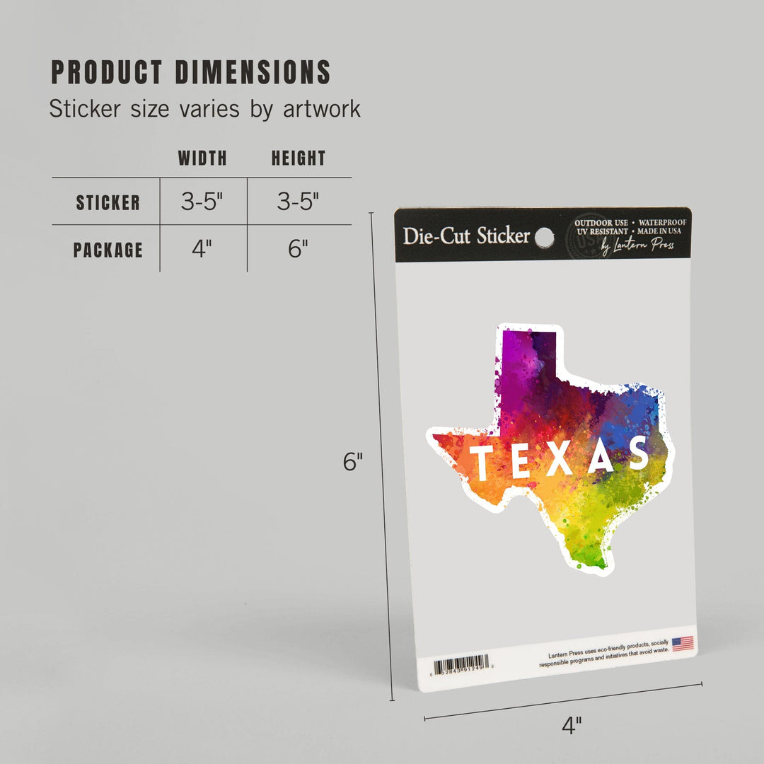 Texas, State Abstract Watercolor, Contour, Lantern Press Artwork, Vinyl Sticker Sticker Lantern Press 