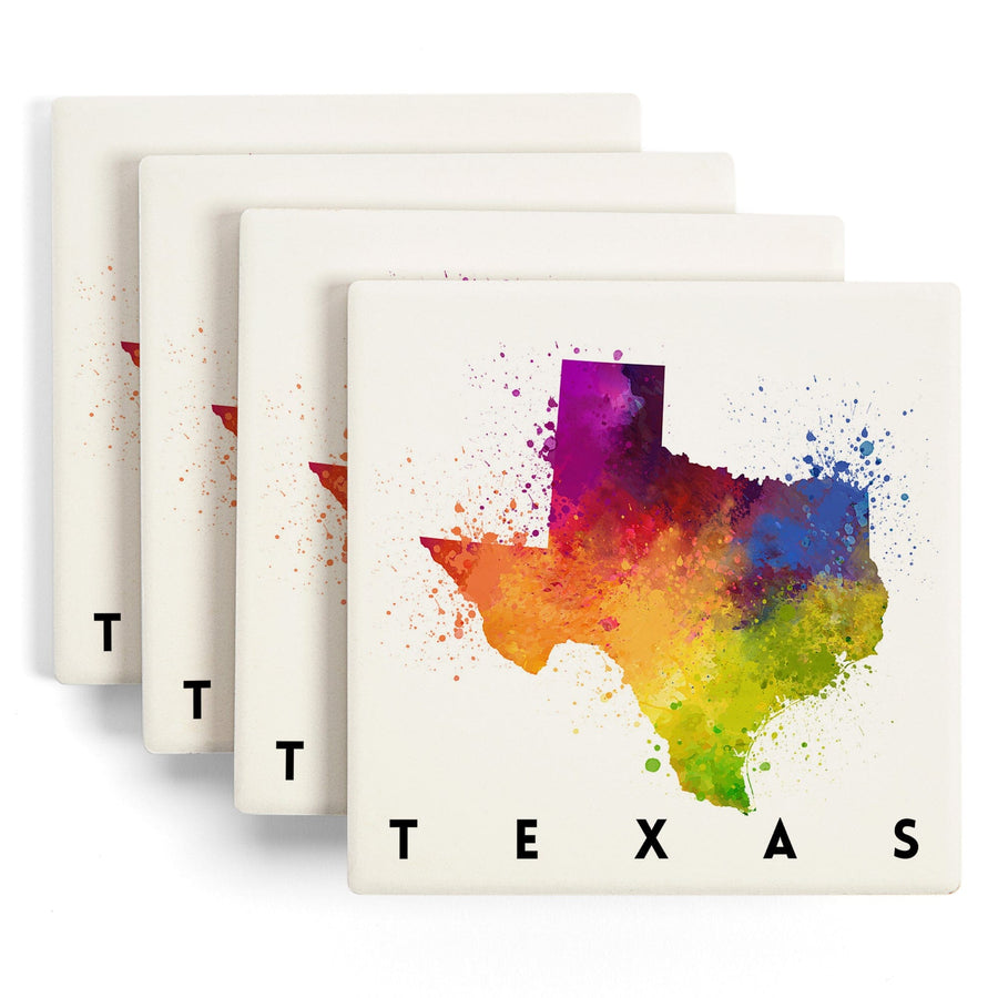 Texas, State Abstract Watercolor, Lantern Press Artwork, Coaster Set Coasters Lantern Press 