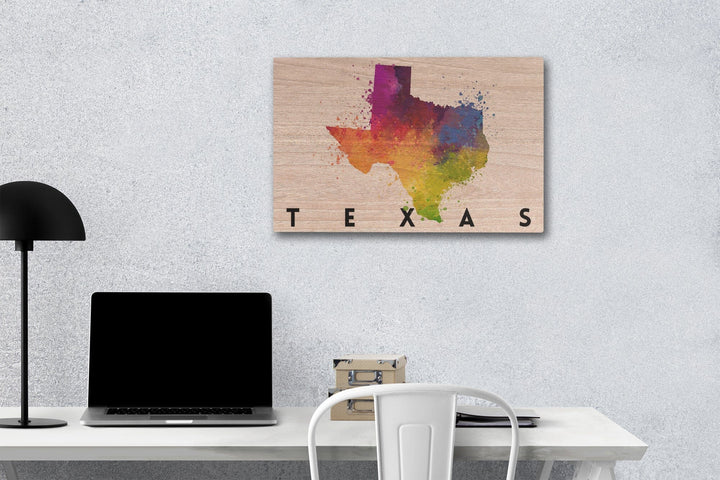 Texas, State Abstract Watercolor, Lantern Press Artwork, Wood Signs and Postcards Wood Lantern Press 12 x 18 Wood Gallery Print 