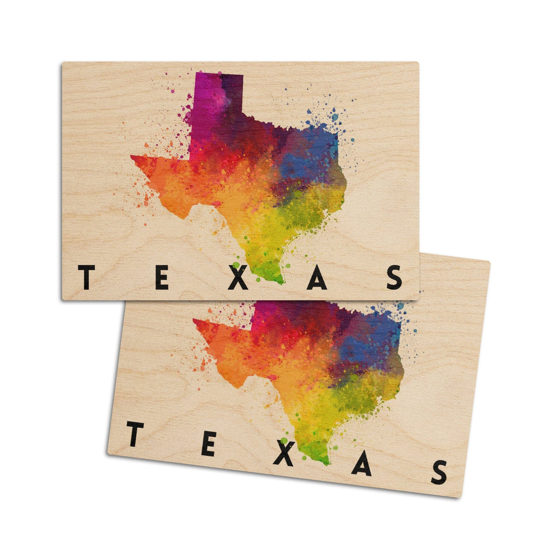 Texas, State Abstract Watercolor, Lantern Press Artwork, Wood Signs and Postcards Wood Lantern Press 4x6 Wood Postcard Set 