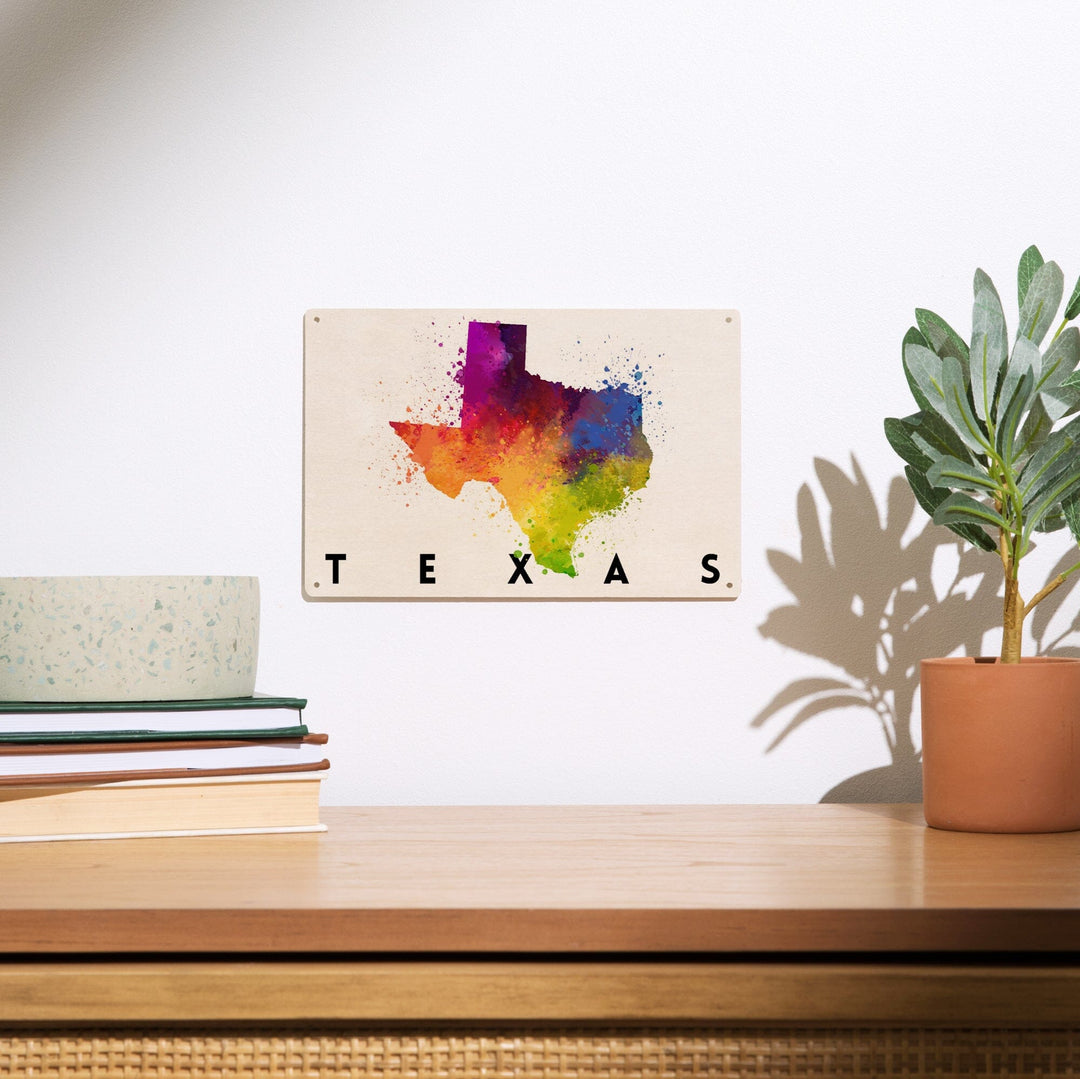 Texas, State Abstract Watercolor, Lantern Press Artwork, Wood Signs and Postcards Wood Lantern Press 