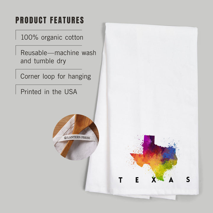 Texas, State Abstract Watercolor, Organic Cotton Kitchen Tea Towels Kitchen Lantern Press 