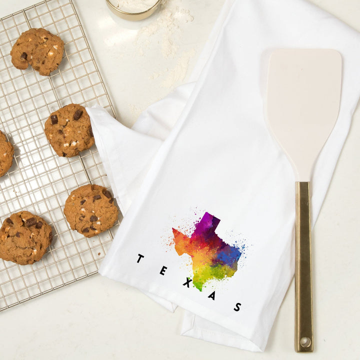 Texas, State Abstract Watercolor, Organic Cotton Kitchen Tea Towels Kitchen Lantern Press 