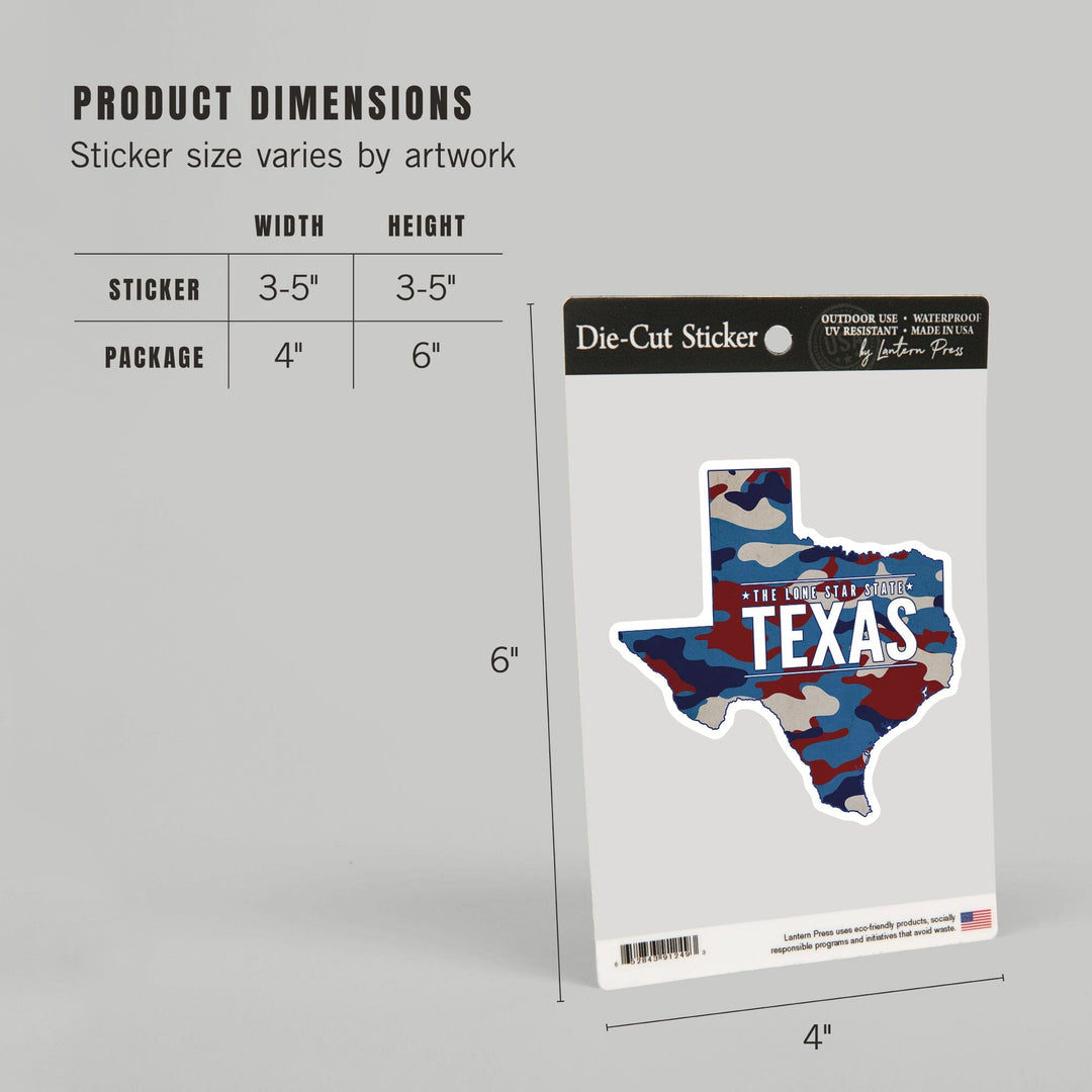 Texas, The Lone Star State, Camo State, Contour, Vinyl Sticker Sticker Lantern Press 