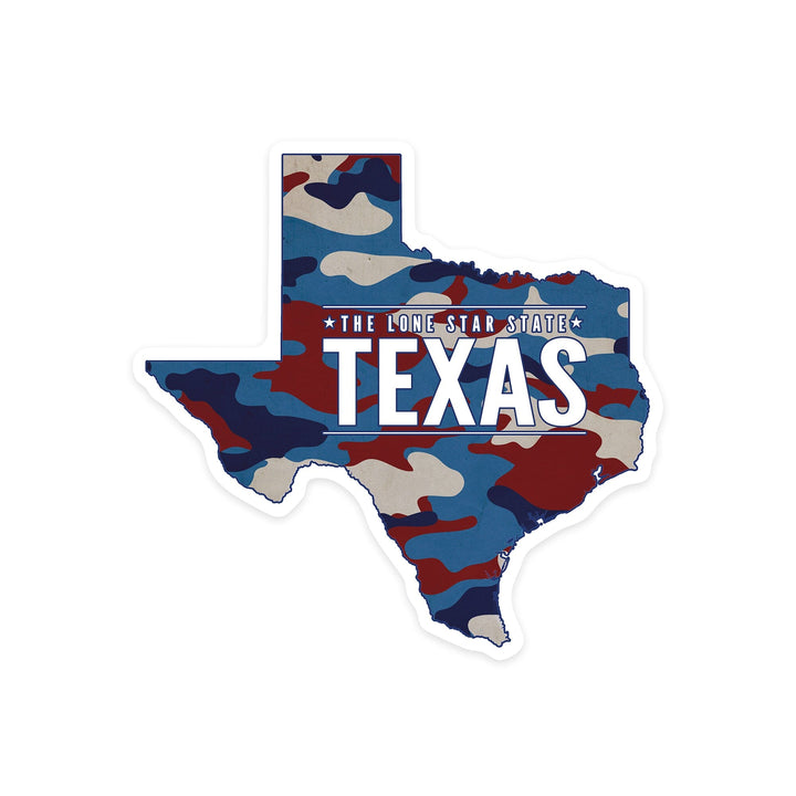 Texas, The Lone Star State, Camo State, Contour, Vinyl Sticker Sticker Lantern Press 