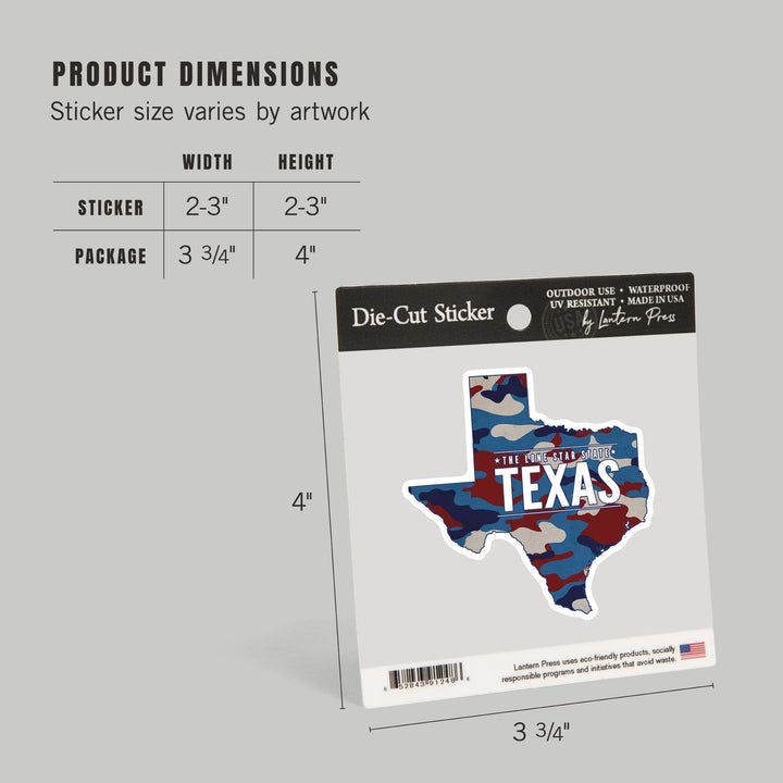 Texas, The Lone Star State, Camo State, Contour, Vinyl Sticker Sticker Lantern Press 