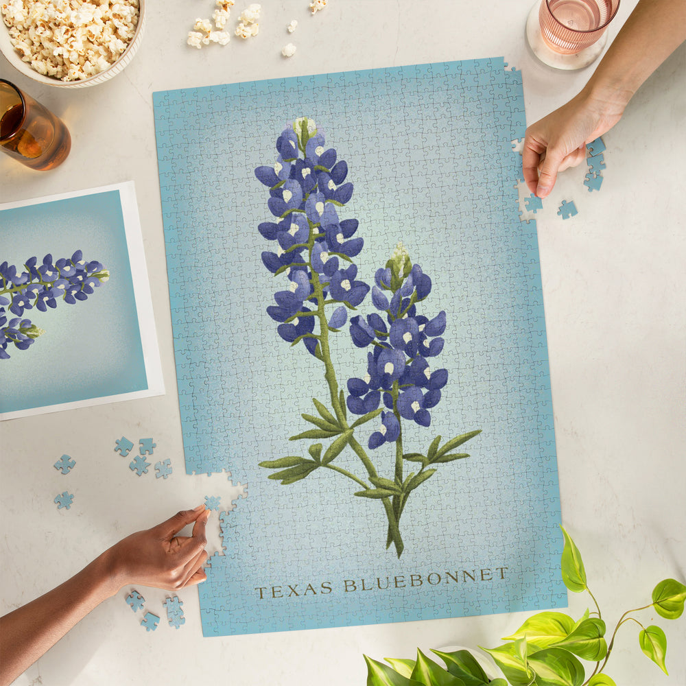Texas, Vintage Flora, State Series, Blue Bonnet, Jigsaw Puzzle Puzzle Lantern Press 