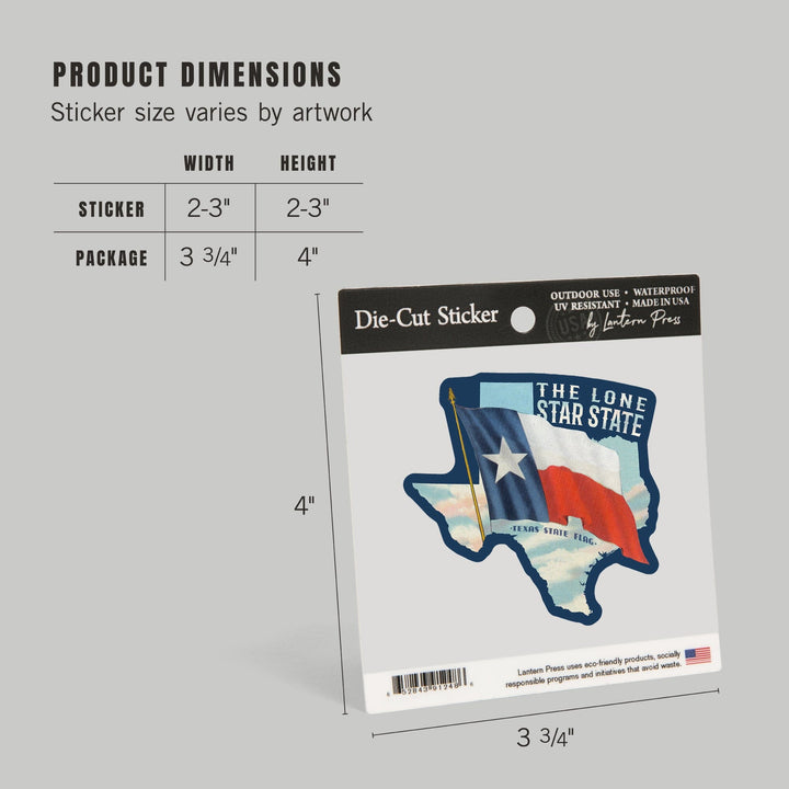 Texas, Vintage Texas Flag, Lone Star State, Contour, V2, Vintage Art, Vinyl Sticker Sticker Lantern Press 