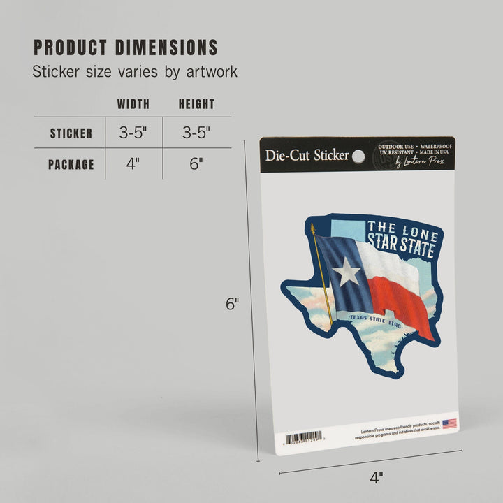 Texas, Vintage Texas Flag, Lone Star State, Contour, V2, Vintage Art, Vinyl Sticker Sticker Lantern Press 