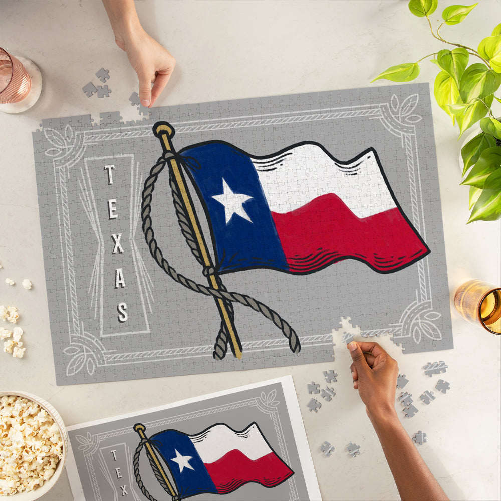 Texas, Waving State Flag, State Series, Jigsaw Puzzle Puzzle Lantern Press 