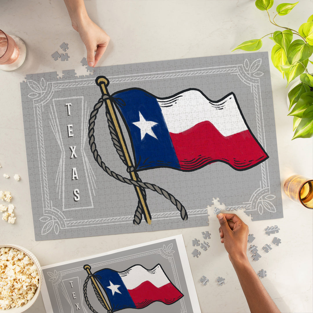 Texas, Waving State Flag, State Series, Jigsaw Puzzle Puzzle Lantern Press 