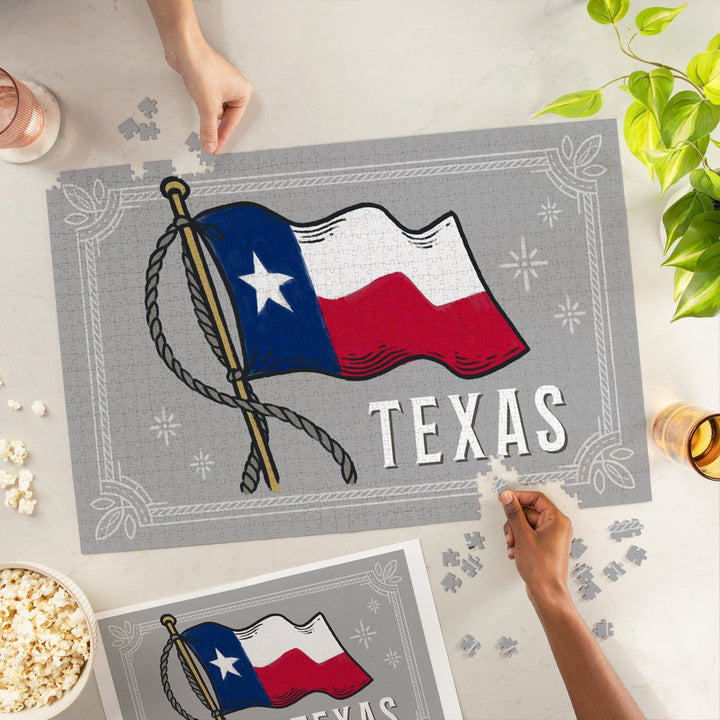 Texas, Waving State Flag, State Series, Jigsaw Puzzle Puzzle Lantern Press 