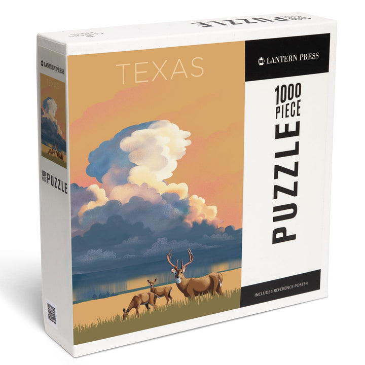 Texas, White-tailed Deer and Rain Cloud, Lithograph, Jigsaw Puzzle Puzzle Lantern Press 