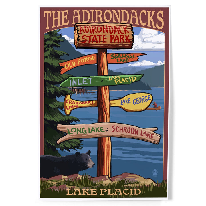 The Adirondacks, Lake Placid, Adirondack State Park, New York, Destination Signpost, Art & Giclee Prints Art Lantern Press 