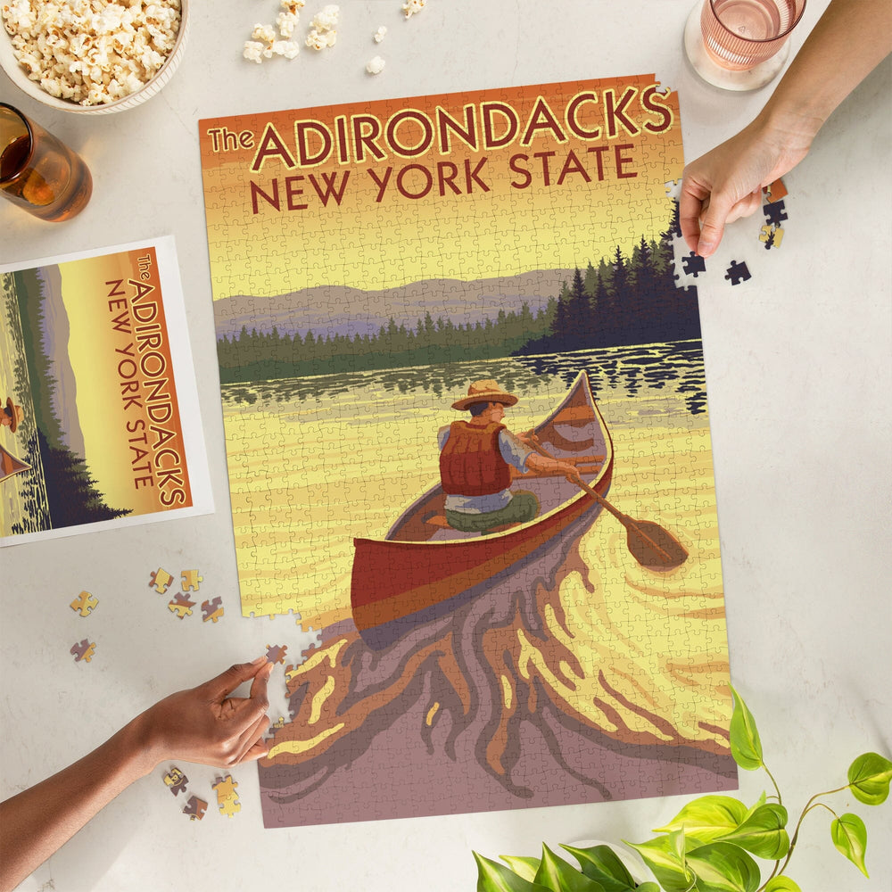 The Adirondacks, New York, Canoe Scene, Jigsaw Puzzle Puzzle Lantern Press 