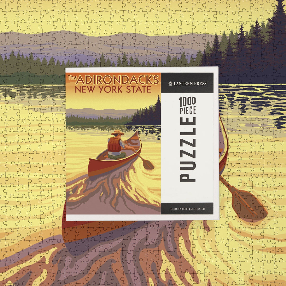 The Adirondacks, New York, Canoe Scene, Jigsaw Puzzle Puzzle Lantern Press 