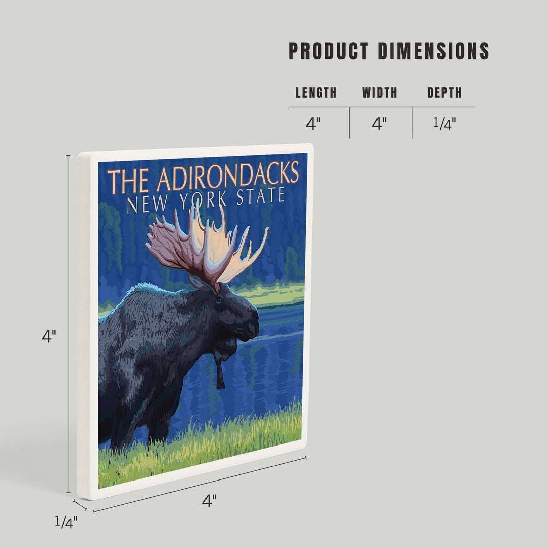 The Adirondacks, New York, Moose at Night, Coasters Coasters Lantern Press 