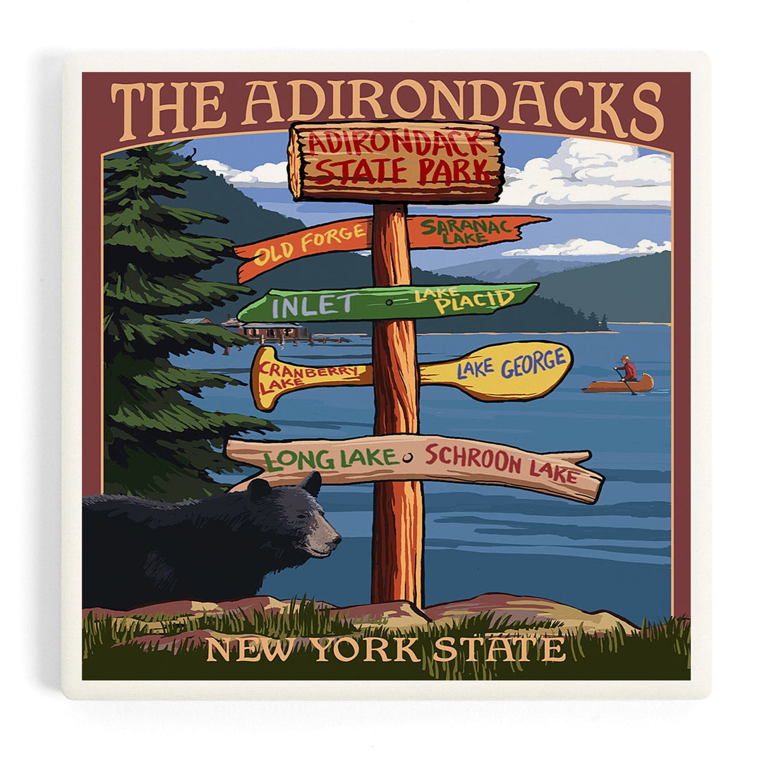 The Adirondacks, New York State, Destinations Sign, Coasters Coasters Lantern Press 