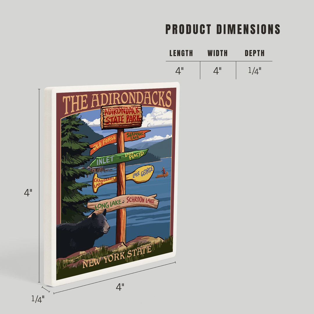 The Adirondacks, New York State, Destinations Sign, Coasters Coasters Lantern Press 