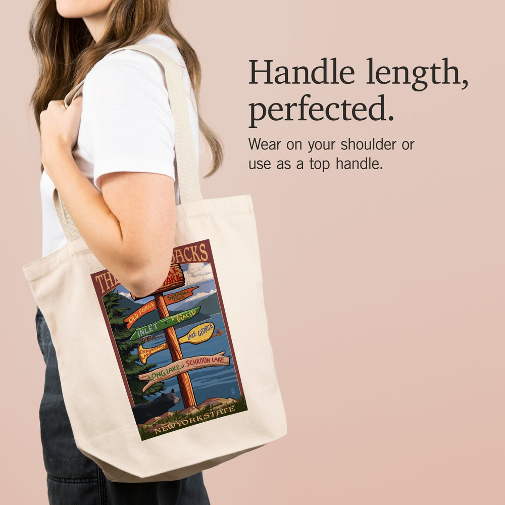 The Adirondacks, New York State, Destinations Sign, Tote Bag Totes Lantern Press 