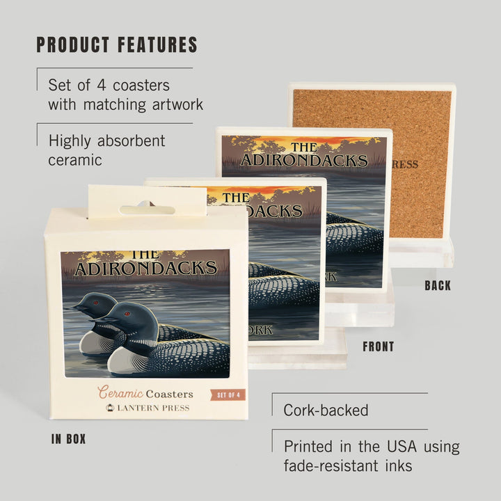 The Adirondacks, New York State, Loons at Sunset, Coasters Coasters Lantern Press 