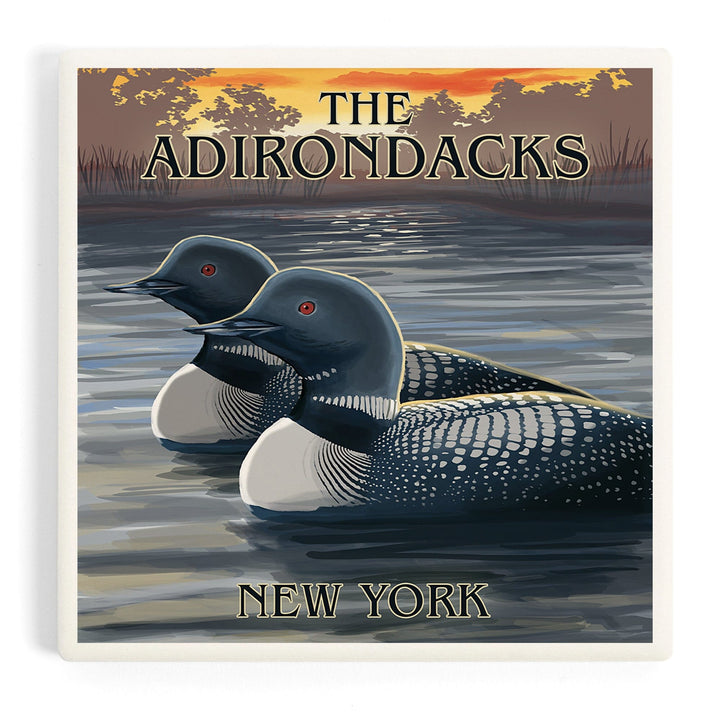 The Adirondacks, New York State, Loons at Sunset, Coasters Coasters Lantern Press Coaster 