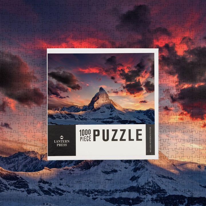 The Alps, Switzerland, Matterhorn Mountain Peak and Sunset, Jigsaw Puzzle Puzzle Lantern Press 
