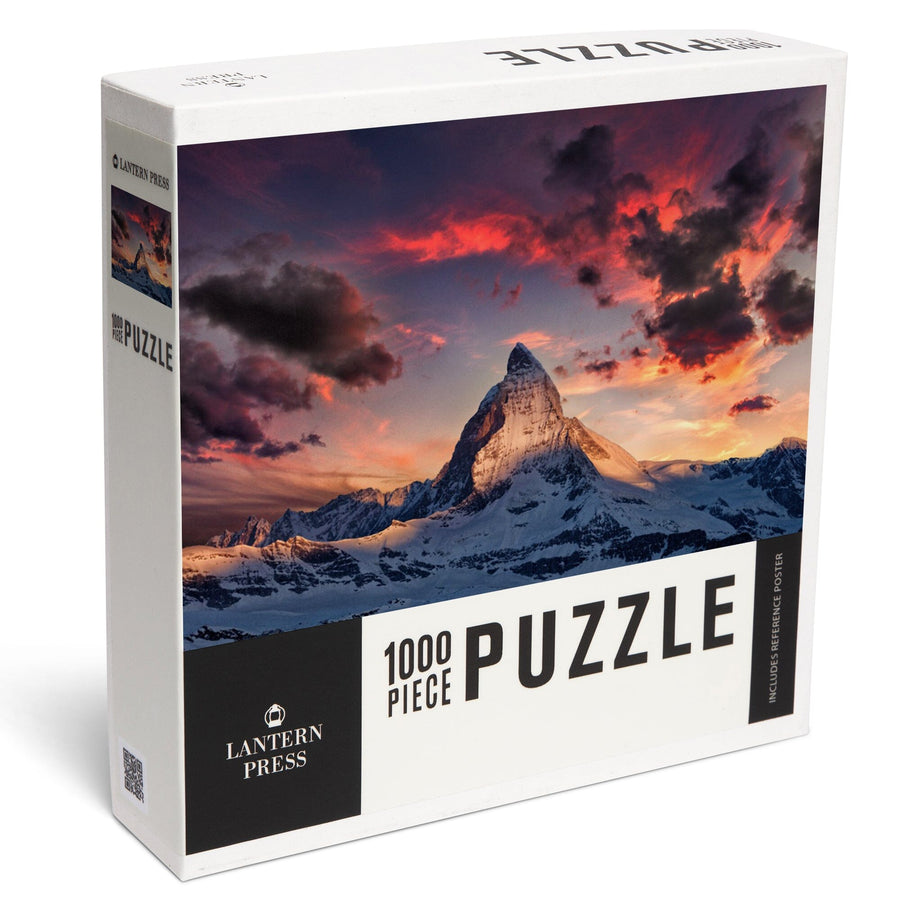 The Alps, Switzerland, Matterhorn Mountain Peak and Sunset, Jigsaw Puzzle Puzzle Lantern Press 
