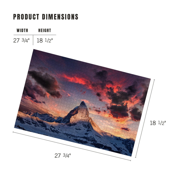 The Alps, Switzerland, Matterhorn Mountain Peak and Sunset, Jigsaw Puzzle Puzzle Lantern Press 