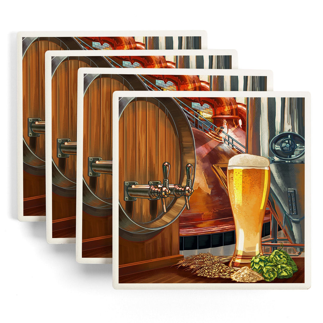 The Art of Beer, Brewery Scene, Lantern Press Artwork, Coaster Set Coasters Lantern Press 