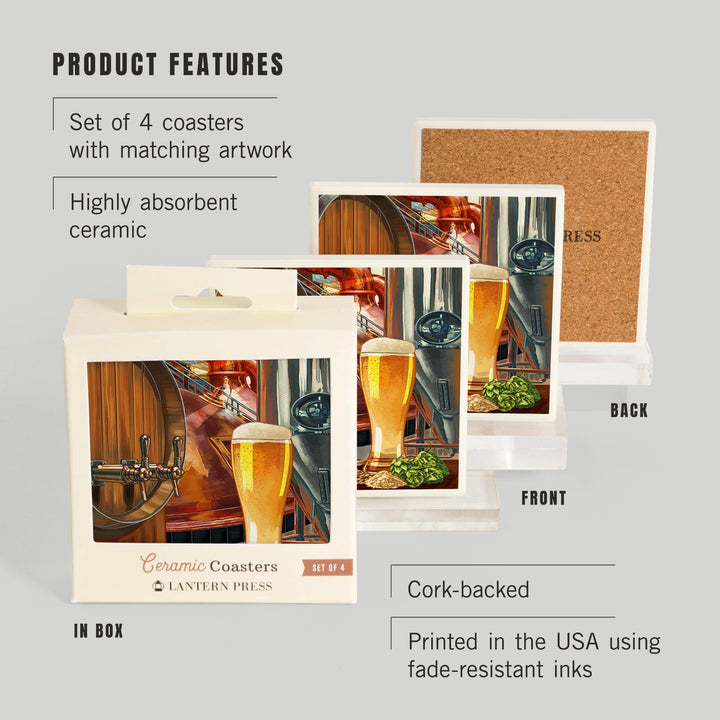 The Art of Beer, Brewery Scene, Lantern Press Artwork, Coaster Set Coasters Lantern Press 