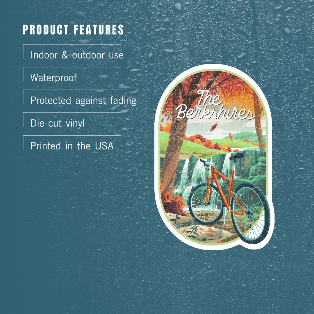 The Berkshires, Get Outside Series, Off To Wander, Cycling with Hills, Fall Colors, Contour, Vinyl Sticker Sticker Lantern Press 