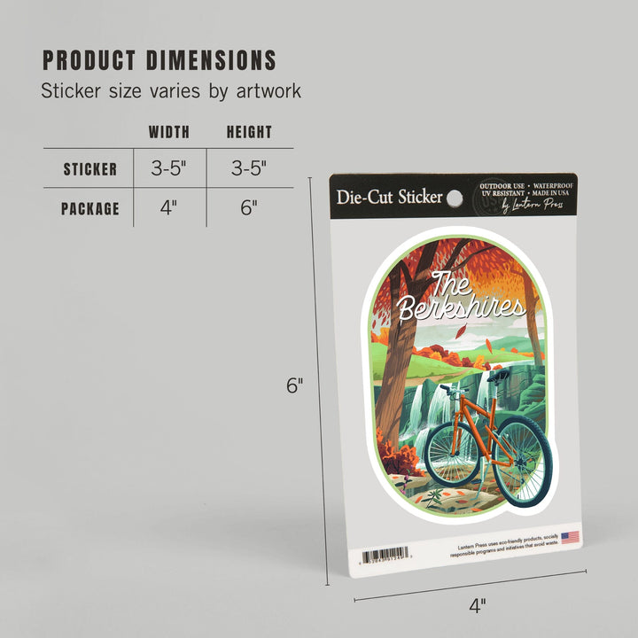 The Berkshires, Get Outside Series, Off To Wander, Cycling with Hills, Fall Colors, Contour, Vinyl Sticker Sticker Lantern Press 