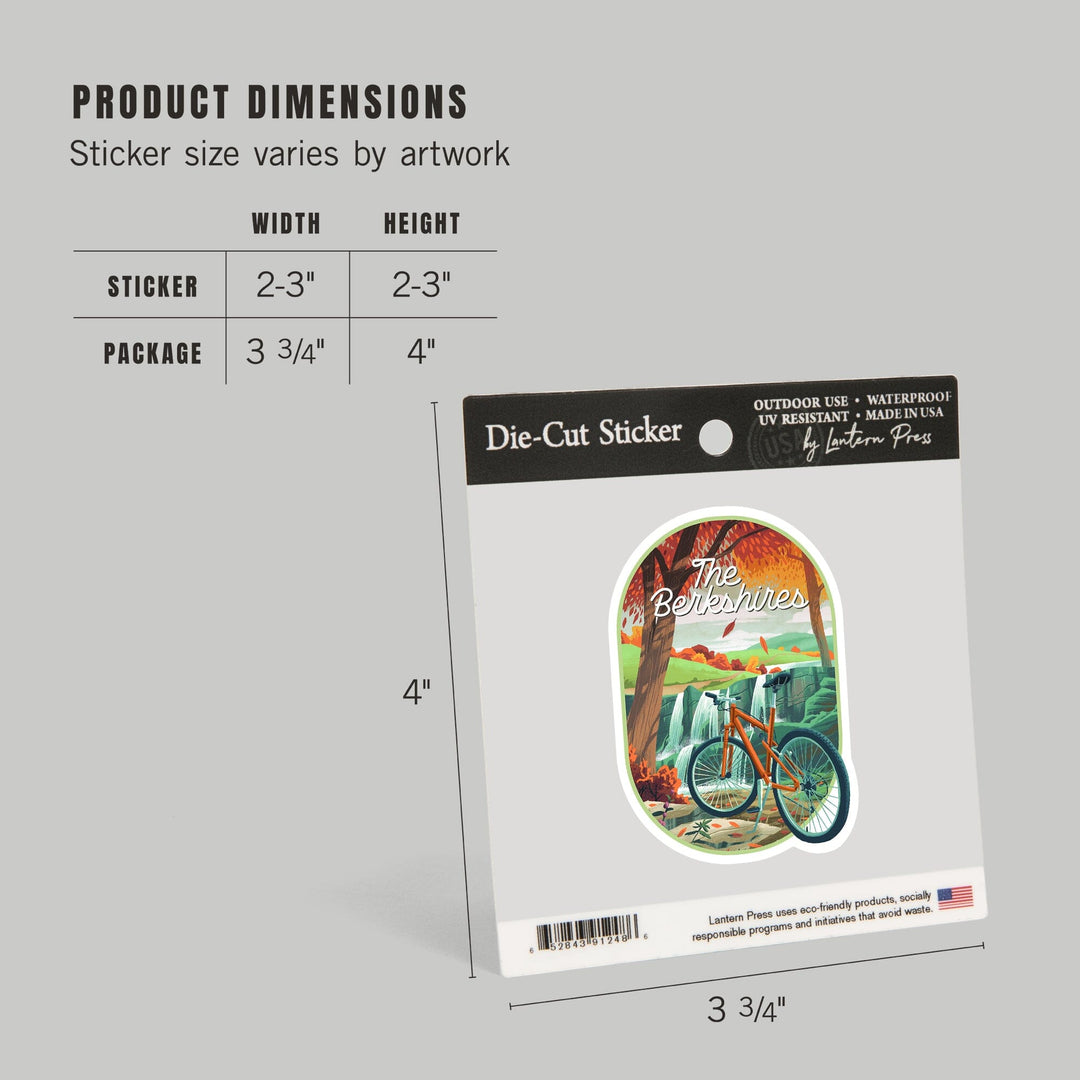The Berkshires, Get Outside Series, Off To Wander, Cycling with Hills, Fall Colors, Contour, Vinyl Sticker Sticker Lantern Press 