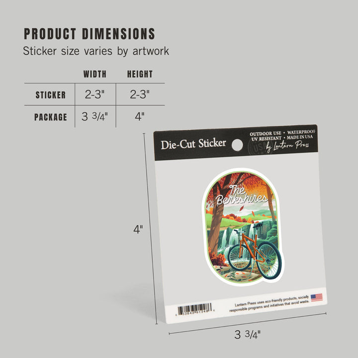 The Berkshires, Get Outside Series, Off To Wander, Cycling with Hills, Fall Colors, Contour, Vinyl Sticker Sticker Lantern Press 