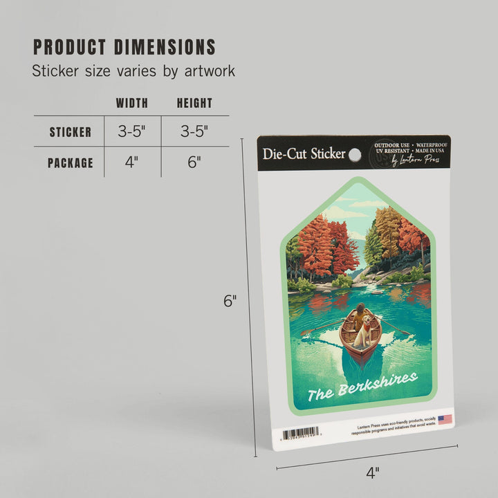The Berkshires, Get Outside Series, Quiet Explorer, Boating, Mountain, Contour, Vinyl Sticker Sticker Lantern Press 