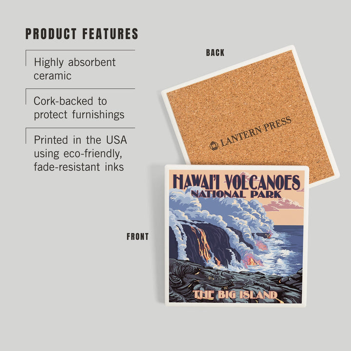 The Big Island, Hawaii, Lava Flow Scene, Coasters Coasters Lantern Press 