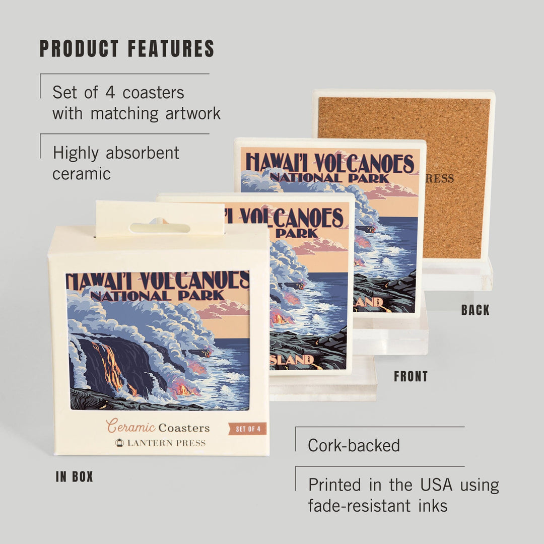 The Big Island, Hawaii, Lava Flow Scene, Coasters Coasters Lantern Press 