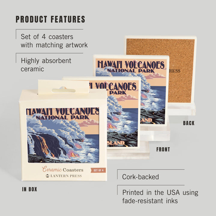 The Big Island, Hawaii, Lava Flow Scene, Coasters Coasters Lantern Press 