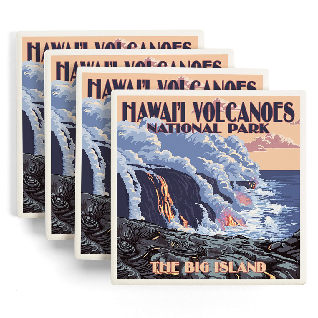 The Big Island, Hawaii, Lava Flow Scene, Lantern Press Artwork, Coaster Set Coasters Lantern Press 