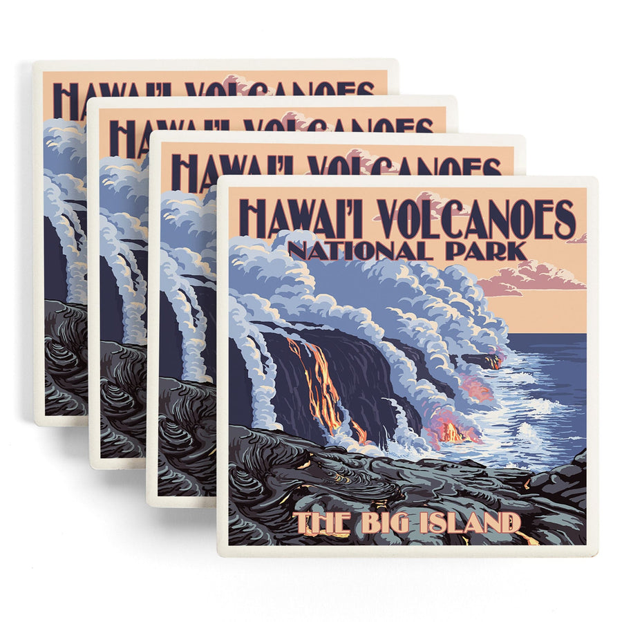 The Big Island, Hawaii, Lava Flow Scene, Lantern Press Artwork, Coaster Set Coasters Lantern Press 