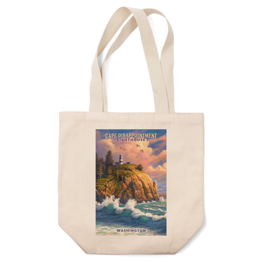 The Columbia-Pacific Coast, Washington, Cape Disappointment Lighthouse, Oil Painting, Tote Bag Totes Lantern Press 