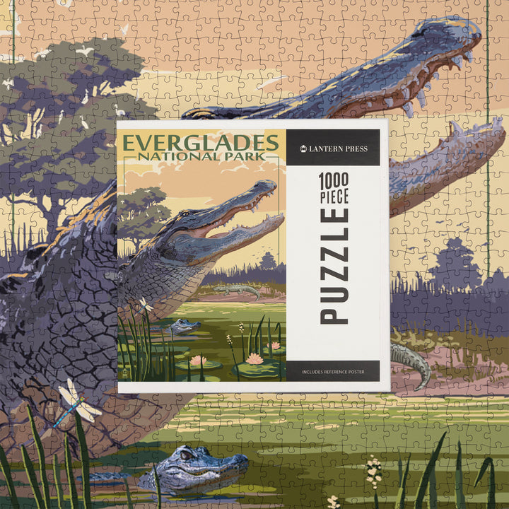 The Everglades National Park, Florida, Alligator Scene, Painterly Series, Jigsaw Puzzle Puzzle Lantern Press 